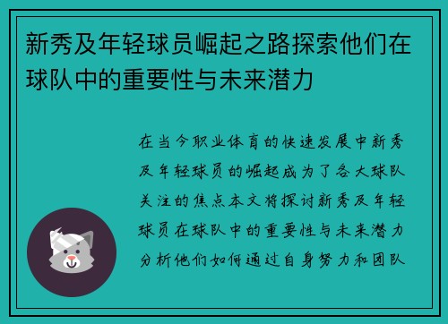 新秀及年轻球员崛起之路探索他们在球队中的重要性与未来潜力